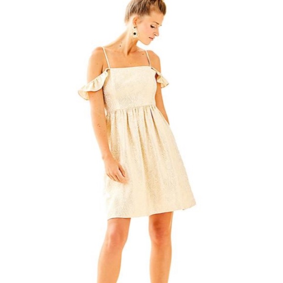 NWT Lilly Pulitzer Kariana Dress, Gold Jacquard, 8 - Picture 2 of 10